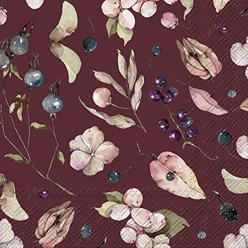 IHR Ideal Home Range - Papierservietten AURELIA bordeaux 20 St. Cocktail-Servietten herbstlich Herbstmotiv 25 cm x 25 cm von IHR Ideal Home Range