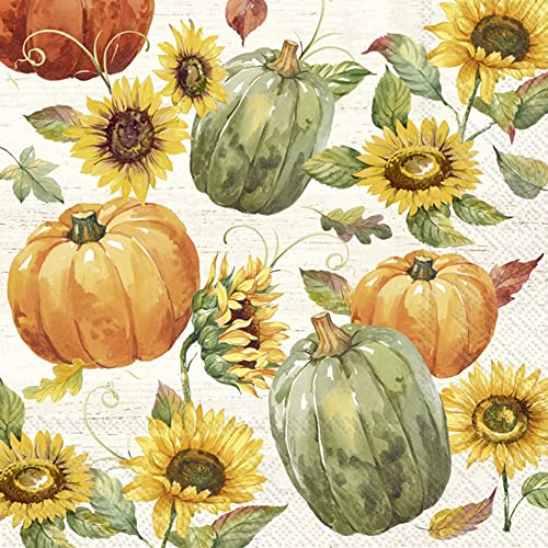 IHR Ideal Home Range - Papierservietten GLORY HARVEST cream 20 St. Lunch-Servietten Herbstdekor Kürbis Sonnenblume 33 cm x 33 cm von IHR Ideal Home Range