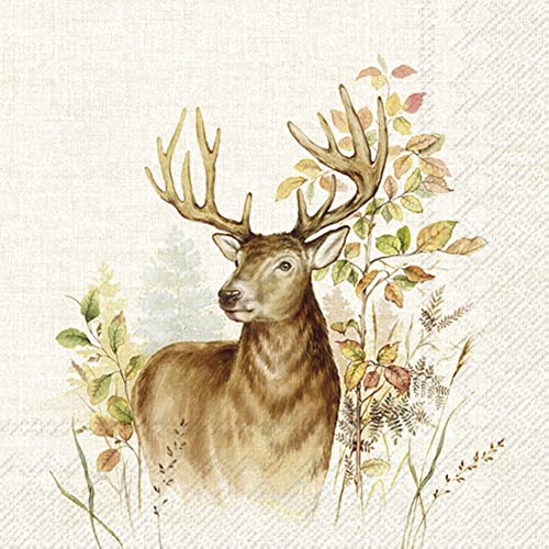 IHR Ideal Home Range - Papierservietten HUNTED DEER cream 20 St. Cocktail-Servietten 25 cm x 25 cm von IHR Ideal Home Range