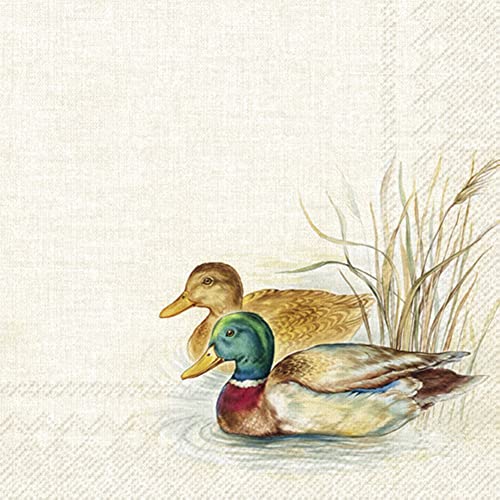 IHR Ideal Home Range - Papierservietten HUNTED DUCKS cream 20 St. Cocktail-Servietten 25 cm x 25 cm von IHR Ideal Home Range