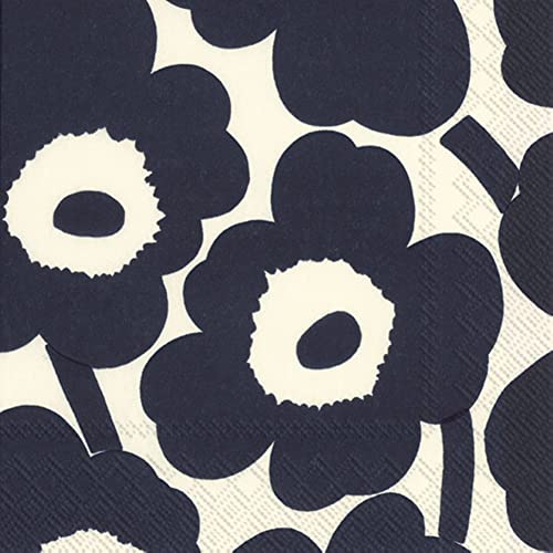 IHR Ideal Home Range - Papierservietten Marimekko UNIKKO dunkelblau natur 20 Stück 3-lagige Lunch-Servietten 16,5 x 16,5 cm von IHR Ideal Home Range
