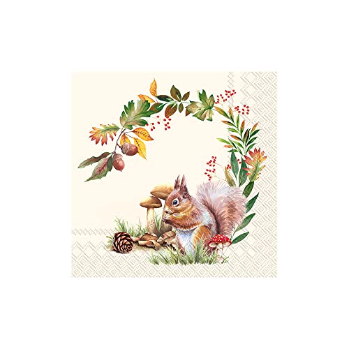 IHR Ideal Home Range - Papierservietten SQUIRREL IN THE FOREST cream 20 St. Lunch-Servietten 33 cm x 33 cm von IHR Ideal Home Range