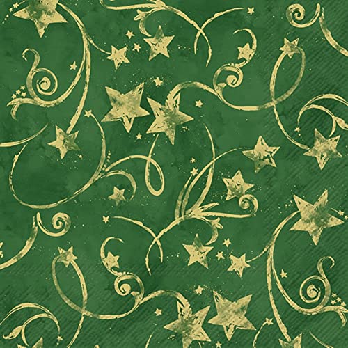 IHR Ideal Home Range - Winterservietten STAR GARLAND green gold Stern Schnuppe festliche Servietten 20 St. Cocktail-Servietten 25 cm x 25 cm von IHR Ideal Home Range