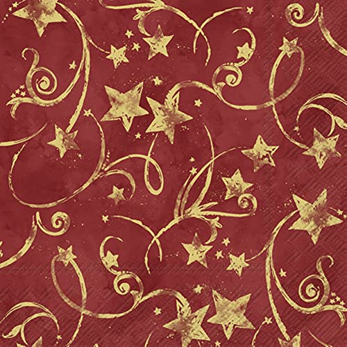 IHR Ideal Home Range - Servietten Weihnachtssterne STAR GARLAND red gold Sternschnuppen Sternenhimmel Goldstern 20 St. Lunch-Servietten 33 cm x 33 cm von IHR Ideal Home Range