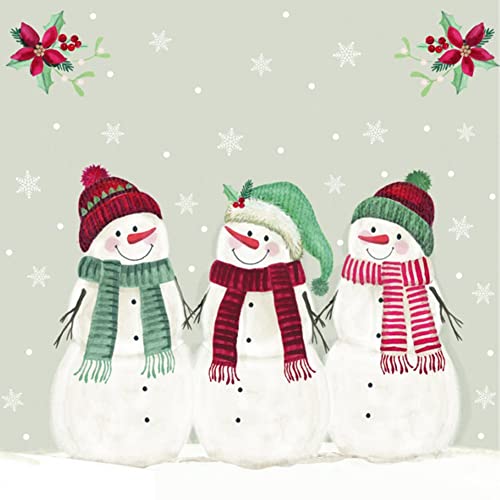 IHR Ideal Home Range - Papierservietten THREE SNOWMEN cream 20 St. Lunch-Servietten 33 cm x 33 cm von IHR Ideal Home Range