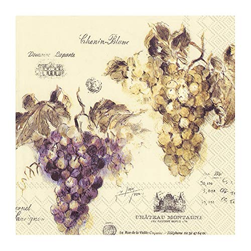 20 Servietten Vin de France - Weintrauben im Vintage-Look 33x33cm von IHR