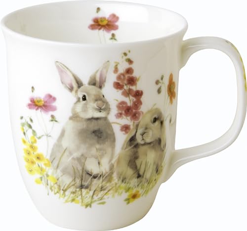 IHR - BOC 1031900 - Kaffee Becher, Ostern Hop on spring, Hase, Porzellan, Bone China, 10cm x 9cm, spülmaschinen- und mikrowellengeeignet von IHR