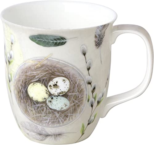 IHR - BOC 984969 - Kaffee Becher, Eggs and Feathers, natur, Porzellan, Bone China, 10,cm x 9cm, spülmaschinen- und mikrowellengeeignet von IHR