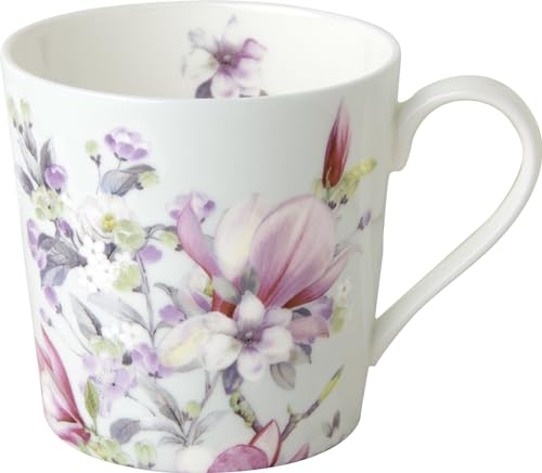 IHR - BOJ 1031649 - Kaffee Becher, Romantic Magnolia, Blumen, blau, Porzellan, Bone China, 9cm x 9cm, spülmaschinen- und mikrowellengeeignet, 350ml von IHR