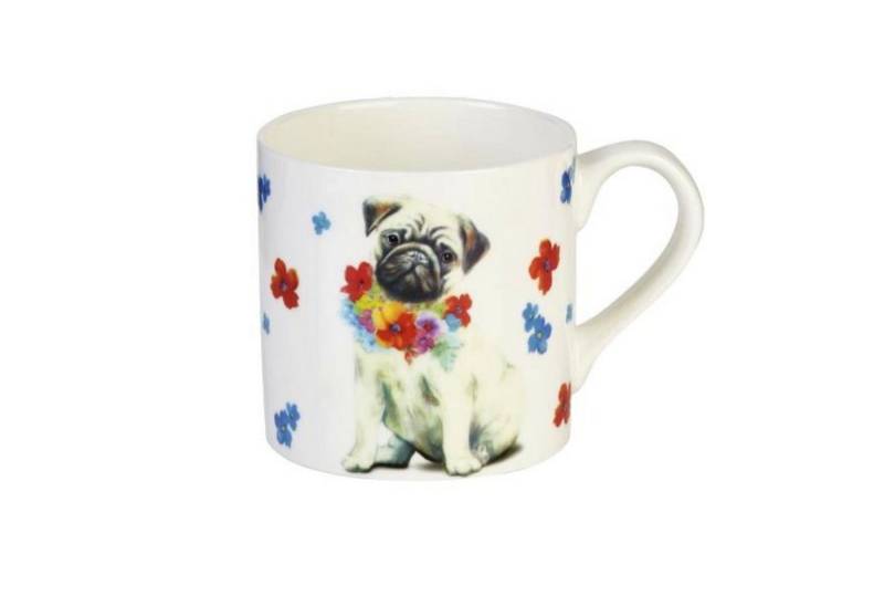 IHR Becher Becher Kaffeebecher Paulina Tasse Mops Alfred 350ml Blau Gelb Weiß Lila Rot Geschirr Porzellan Hund Blumen Blume von IHR