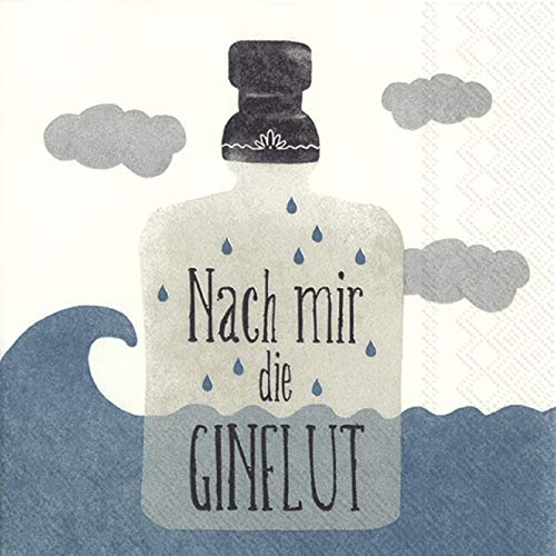 IHR - C 910500 - Cocktail Papierservietten, 20 Stück, Gin, Nach mir die Ginflut, blau, 12,5cm x 12,5cm, 3 lagig von IHR