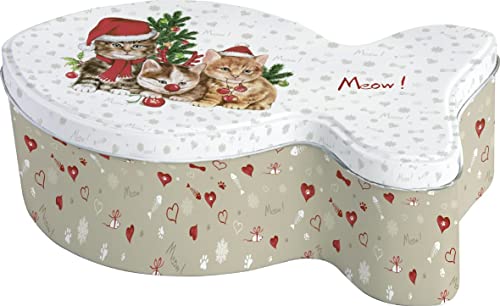 IHR - DCN 922400 - Katzen Dose, Weihnachten, Futterdose, Metall, in Fischform, bedruckt, L 23,5 x B 13,5 x H 8 cm von IHR