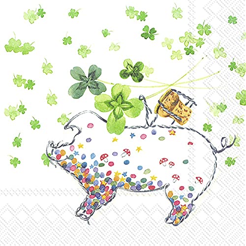 IHR - L 928200 - Papierservietten, Lunchservietten, 20 Stück, Lucky Pig, Schwein, Glück, 33cm x 33cm, 3 lagig von IHR