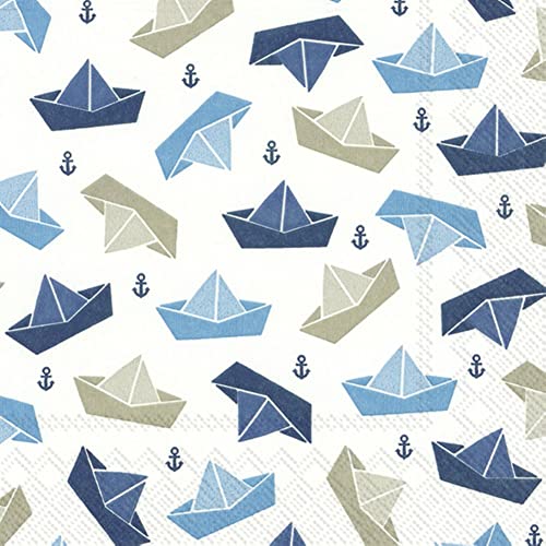 IHR - L861400 - Papierservietten, 20 Stück, Maritim, Paper Boats, 16,5cm x 16,5cm, 3 lagig von IHR