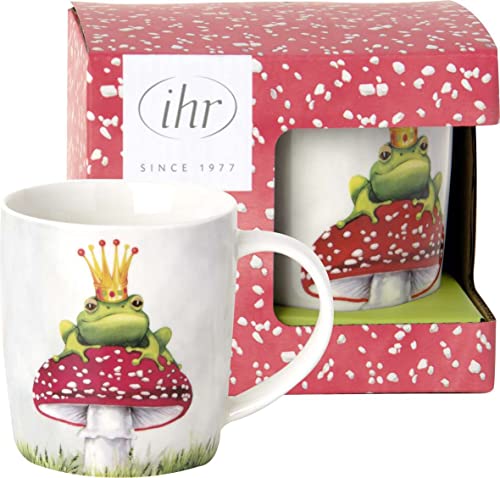 IHR - POM 877600 - Kaffeebecher, Lucky Frog, Froschkönig auf Fliegenpilz, Porzellan, 8,5cm x 9cm, 300ml, mit Geschenkverpackung von Ihr Ideal Home Range GmbH