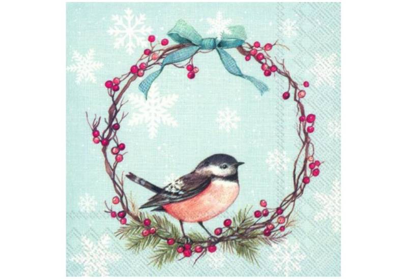 IHR Papierserviette 20 St. Lunch Servietten Chickadee Meise Hellblau Tischdeko Serviettendeko Winter Weihnachten von IHR