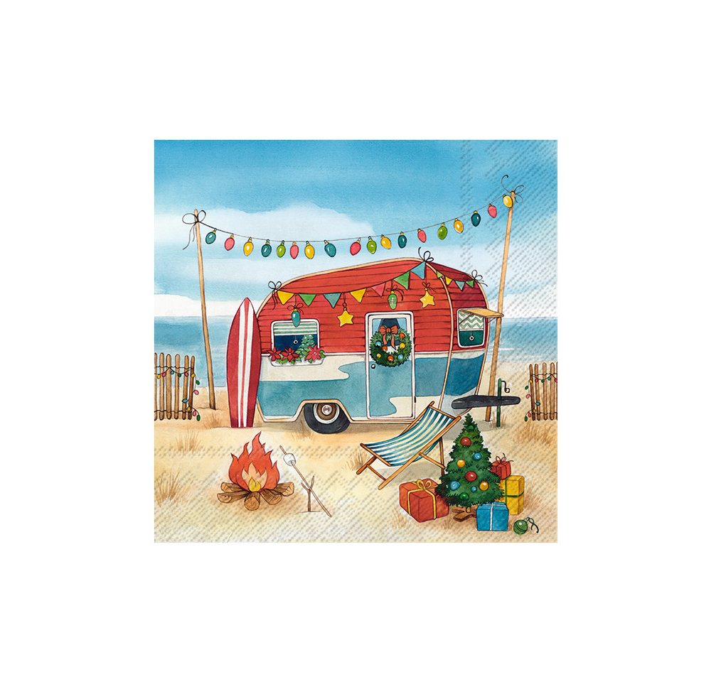 IHR Papierserviette Christmas Camping at the Sea, (20 St), 33 cm x 33 cm von IHR