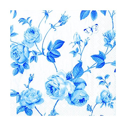 IHR Papierservietten, Rosenmotiv, weiß/blau, traditionelles englisches Design von IHR