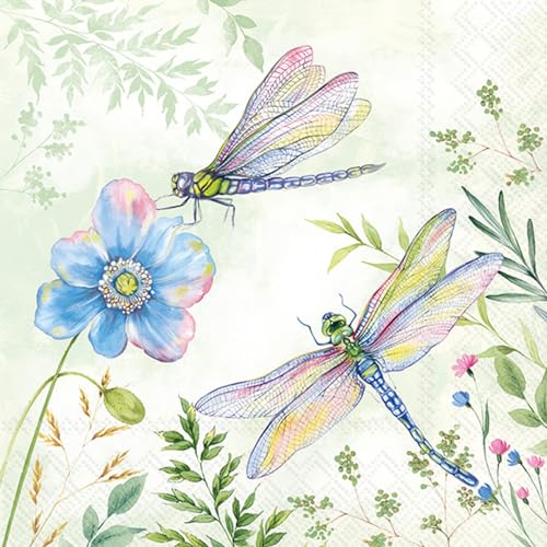 IHR Ideal Home Range - Papierservietten Motiv: Favorite Place light green - Libellen 20 St. Lunch-Servietten 33 cm x 33 cm von IHR