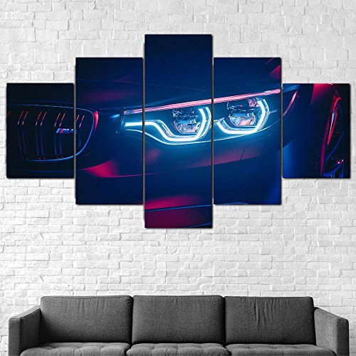 IIIUHU Bilder Abstrakt 5 Teilig Wandbild XXL BMW M4 LED Scheinwerfer Super Car Leinwand Bild Wandbilder Wohnzimmer Wohnung Kunstdrucke Modern Wandbilder Design Abstrakt Poster Wanddekoration von IIIUHU