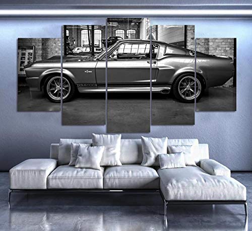 IIIUHU Bilder Abstrakt 5 Teilig Wandbild XXL Ford Mustang GT500 Eleanor Leinwand Bild Wandbilder Wohnzimmer Wohnung Kunstdrucke Modern Wandbilder Design Abstrakt Poster Wanddekoration von IIIUHU