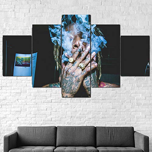 IIIUHU Bilder Abstrakt 5 Teilig Wandbild XXL Wiz Khalifa Smoking Weed Leinwand Bild Wandbilder Wohnzimmer Wohnung Kunstdrucke Modern Wandbilder Design Abstrakt Poster Wanddekoration von IIIUHU