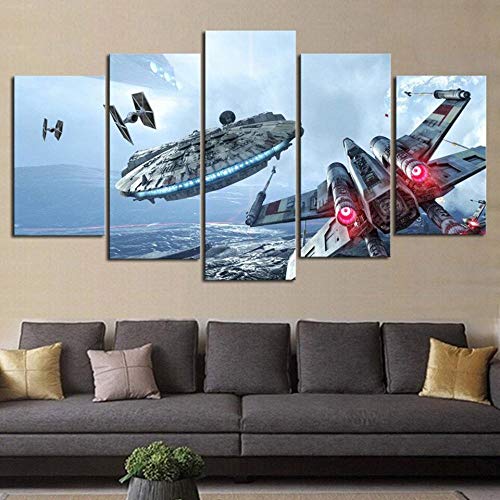 IIIUHU Bilder Wandbild 150x80cm Vlies - Leinwand Bild XXL Wandbilder Wohnzimmer Wohnung Deko Kunstdrucke 5 Teilig Leinwand Bild -Millennium Falcon Star Wars Film Hd Gedruckt Wandkunst von IIIUHU