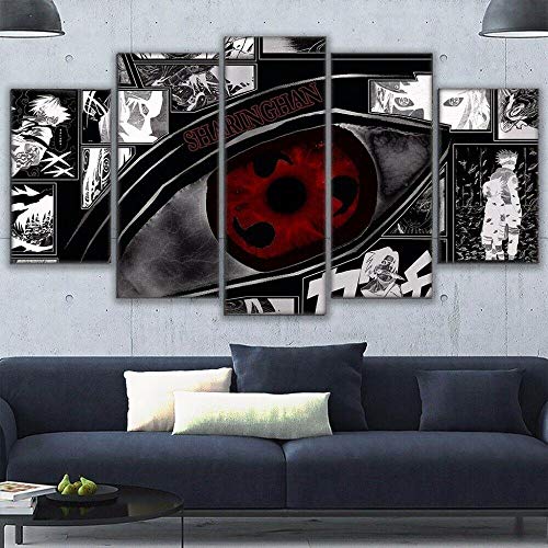 IIIUHU Bilder Wandbild 150x80cm Vlies - Leinwand Bild XXL Wandbilder Wohnzimmer Wohnung Deko Kunstdrucke 5 Teilig Leinwand Bild -Naruto Sharingan Eye Anime Hd Gedruckt Wandkunst von IIIUHU