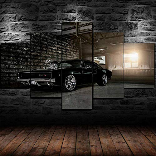 IIIUHU Leinwanddrucke Kreatives Geschenk 5 stück Leinwand Bilder Hd Drucke Poster abstrakt Dodge Charger 1970 Muscle Car Moderne Wandbilder XXL Wohnzimmer Wohnkultur von IIIUHU