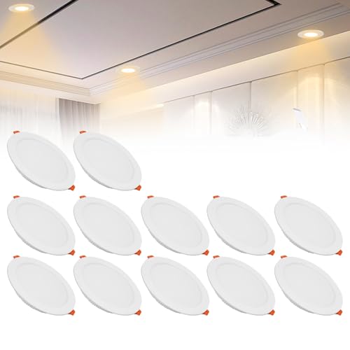 IINCOOY 12er-Pack LED-Einbauleuchten, Wählen Sie DREI Beliebige Farben LED-Einbaudecken-Dreh- Und Verriegelungs-IP21-Downlights for Den Flur(Warm White,21w) von IINCOOY