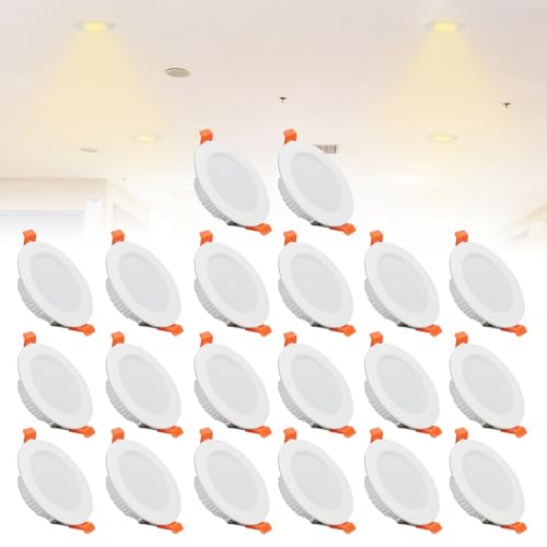 IINCOOY 20er-Pack LED-Einbaudeckenleuchten, Runde Downlights for Die Decke, AC 85–240 V, Ultraflache Runde Strahler for Wohnzimmer, Esszimmer Und Küche(Neutral White,7w) von IINCOOY