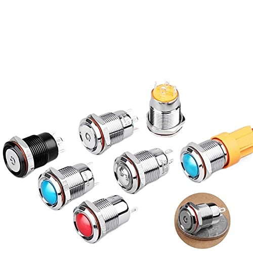 elektronischer Schalter 12 mm 4-Positionen-Wahlschalter, mechanischer, wasserdichter Mikro-Drucktastenschalter for Küchenhauben (Color : Red Led Ring, Size : MOMENTARY-CHROMING-220V) von IINKUEYK