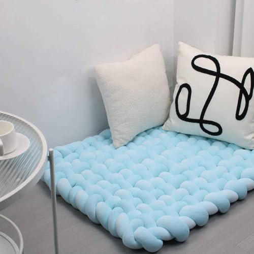 IIQI 70cm*80cm verstärkter und geflochtener Sitzteppich, dekorative Knotenpolster für den Boden, handgefertigter Spielteppich für Baby und Wiege. (Blue) von IIQI