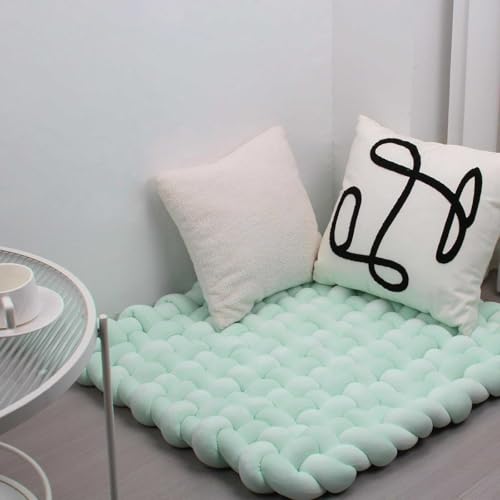 IIQI 70cm*80cm verstärkter und geflochtener Sitzteppich, dekorative Knotenpolster für den Boden, handgefertigter Spielteppich für Baby und Wiege. (Light Green) von IIQI