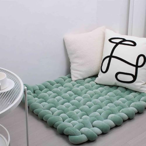 IIQI 70cm*80cm verstärkter und geflochtener Sitzteppich, dekorative Knotenpolster für den Boden, handgefertigter Spielteppich für Baby und Wiege. (Matcha Green) von IIQI