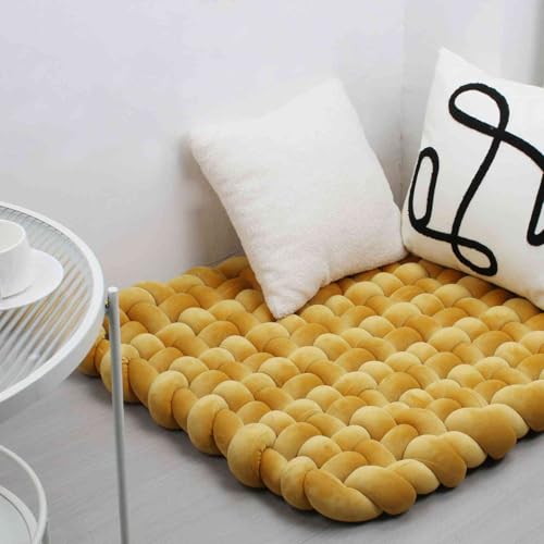 IIQI 70cm*80cm verstärkter und geflochtener Sitzteppich, dekorative Knotenpolster für den Boden, handgefertigter Spielteppich für Baby und Wiege. (Yellow Brown) von IIQI