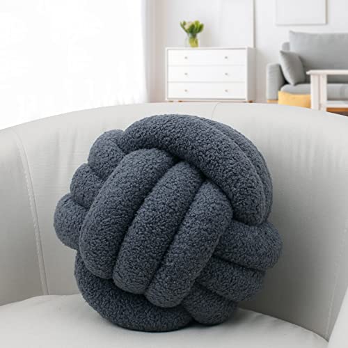 IIQI Knotenkissen, Kugelförmige Kissen Imitation Lamm Daunen Mehrere Größen Knotenkissenball weiches handgewebtes Sofakissen, verwendet für Wohndekoration (Haze Blue 9,21.8 cm) von IIQI