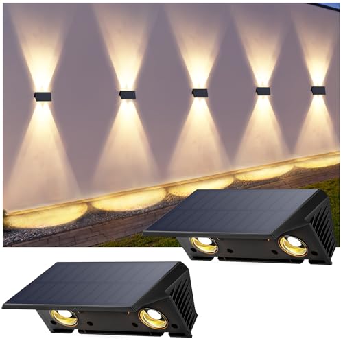 wandleuchte solar außen IIRARA solar wandleuchte aussen solarlampen Nach Oben und Unten Beleuchtet 4 LEDs IP67 Wasserdichte Solarleuchte für Garten Balkon Terrasse Treppen Warmweiß 2er von IIRARA