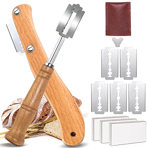 IIRC Bäckermesser Teigmesser 2er Set für Gerade und Geschwungene Schnitte, Baguettemesser DIY Brotteig Muster, Brot Backen Zubehör(20 Rasierklingen) von IIRC