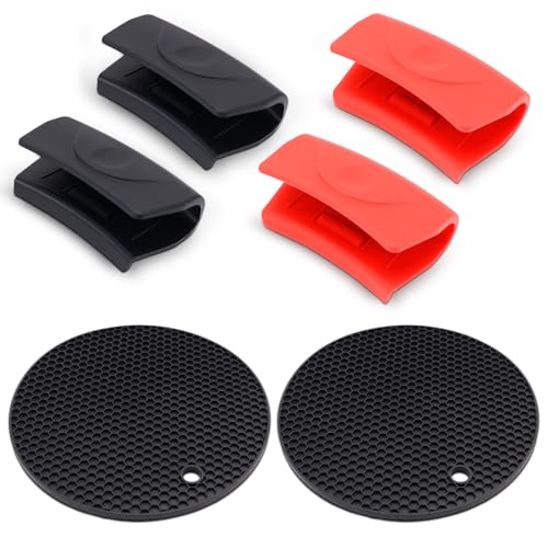 IIRC Silikon Überzug für Topfgriffe, 2 Paar Topfgriff Hitzeschutz mit 2 Silikon Untersetzer für Ofenschalen, Woks, Pfannen von IIRC
