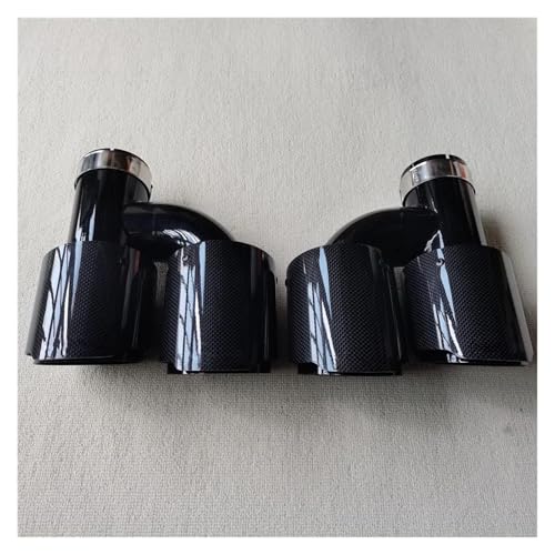 IITA Auspuffendrohr 2PCS Glänzende Kohlefaser-Auspuffschalldämpferrohre Universal H-Typ Dual-Outlet-Endrohre Aus Schwarzem Edelstahl Auspuffblende Auto(ID 63MM-OD 76MM) von IITA