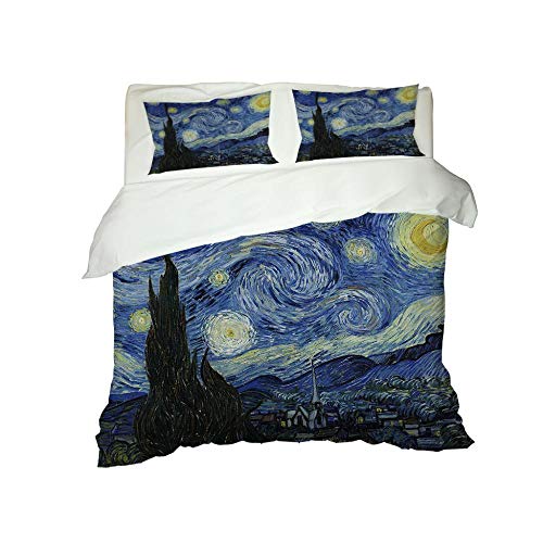 IJBSDJI Bettbezug Bettwäscheset Set 3 Teilig 155x220 Van Gogh Sternennacht,Kinder Bettwäsche Bettlaken,Atmungsaktive Angenehme Bettbezug Microfaser,Mit Reißverschluss Und 2 Kissenbezug von IJBSDJI