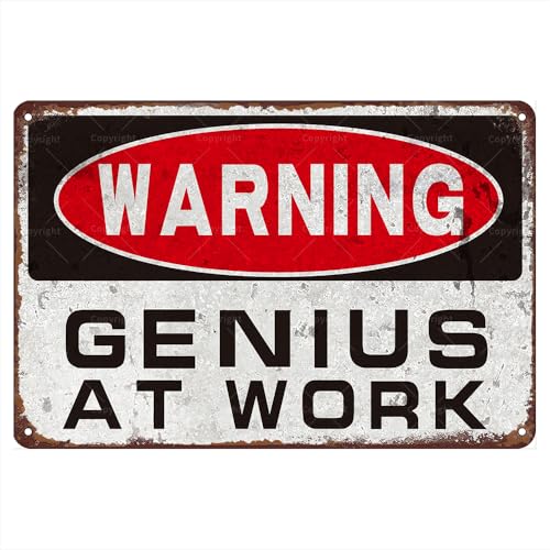 Metall-Blechschilder mit Aufschrift "Warning Genius At Work", lustige Wandkunst, Innendekoration, Metallposter für Spielzimmer, Labors und Studios, Geschenke für Studenten, Arbeiter, 20,3 x 30,5 cm von IJDHJJB