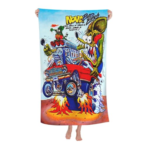 IJHRSFDST Rat Anime Fink Mouse Mikrofaser-Badetuch, super saugfähig und weich, Cartoon-Hot-Rod-Themen-Handtuch für Strand, Fitnessstudio und Zuhause, 80 x 130 cm von IJHRSFDST