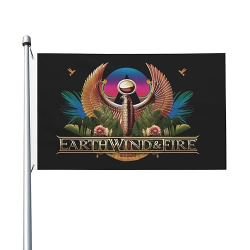 Wind and Fire Pop-Band Erdflagge, doppelseitig, 90 x 150 cm, lebendiges Polyester-Banner mit Ösen, Vintage-Band-Logo für Innen- und Außenbereich, Musik-Fan-Geschenk und Konzert-Merch von IJHRSFDST