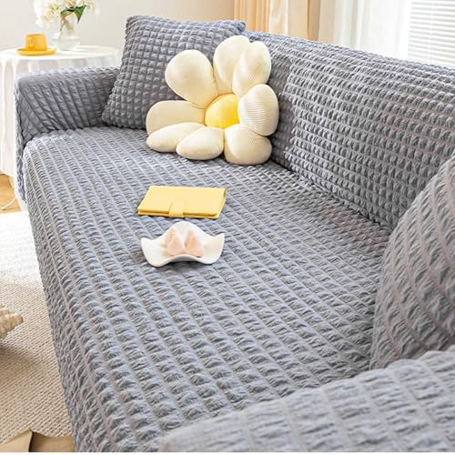 IJNBHU Sofa Überwürfe Sofabezug Stretch Sanft Easy Fit Couchbezug,Sofaschoner 1 2 3 4 Sitzer Sofa Abdeckung L Form Elastische Überzug SofaÜberwurf,Grau,2Seats145/185cm von IJNBHU