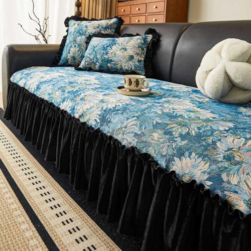 IJNBHU Sofa Überzug,Chenille Sofabezug, Sofaüberwurfe, Sofadecke rutschfest,für 1 2 3 4 Sitzer L Form Ecksofa Couch Überzug Neue Universelle Anti Sofa Cover,Blau,90 * 320cm von IJNBHU