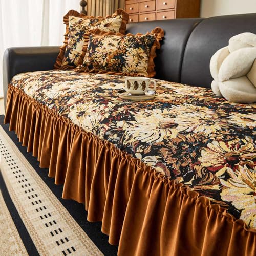IJNBHU Sofa Überzug,Chenille Sofabezug, Sofaüberwurfe, Sofadecke rutschfest,für 1 2 3 4 Sitzer L Form Ecksofa Couch Überzug Neue Universelle Anti Sofa Cover,Braun,90 * 180cm von IJNBHU