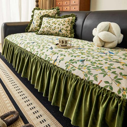 IJNBHU Sofa Überzug,Chenille Sofabezug, Sofaüberwurfe, Sofadecke rutschfest,für 1 2 3 4 Sitzer L Form Ecksofa Couch Überzug Neue Universelle Anti Sofa Cover,Grün,90 * 360cm von IJNBHU
