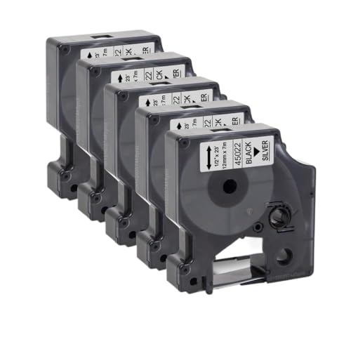 IJOSADON 12mm 45013 kompatibles Etikettband Kompatibel mit LabelManager 280 160 210d Label Maker 45010 45018 45021 45024(5PK Black on Silver) von IJOSADON